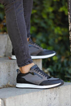 Detailed Gray Leather Sneakers for Casual & Everyday Wear