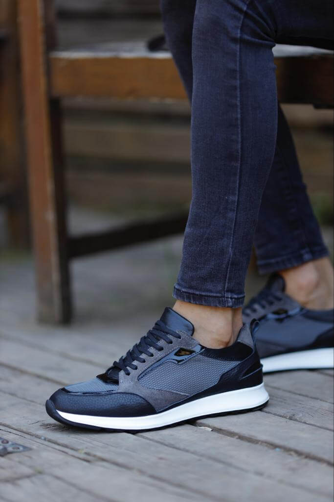 Detailed Gray Leather Sneakers for Casual & Everyday Wear