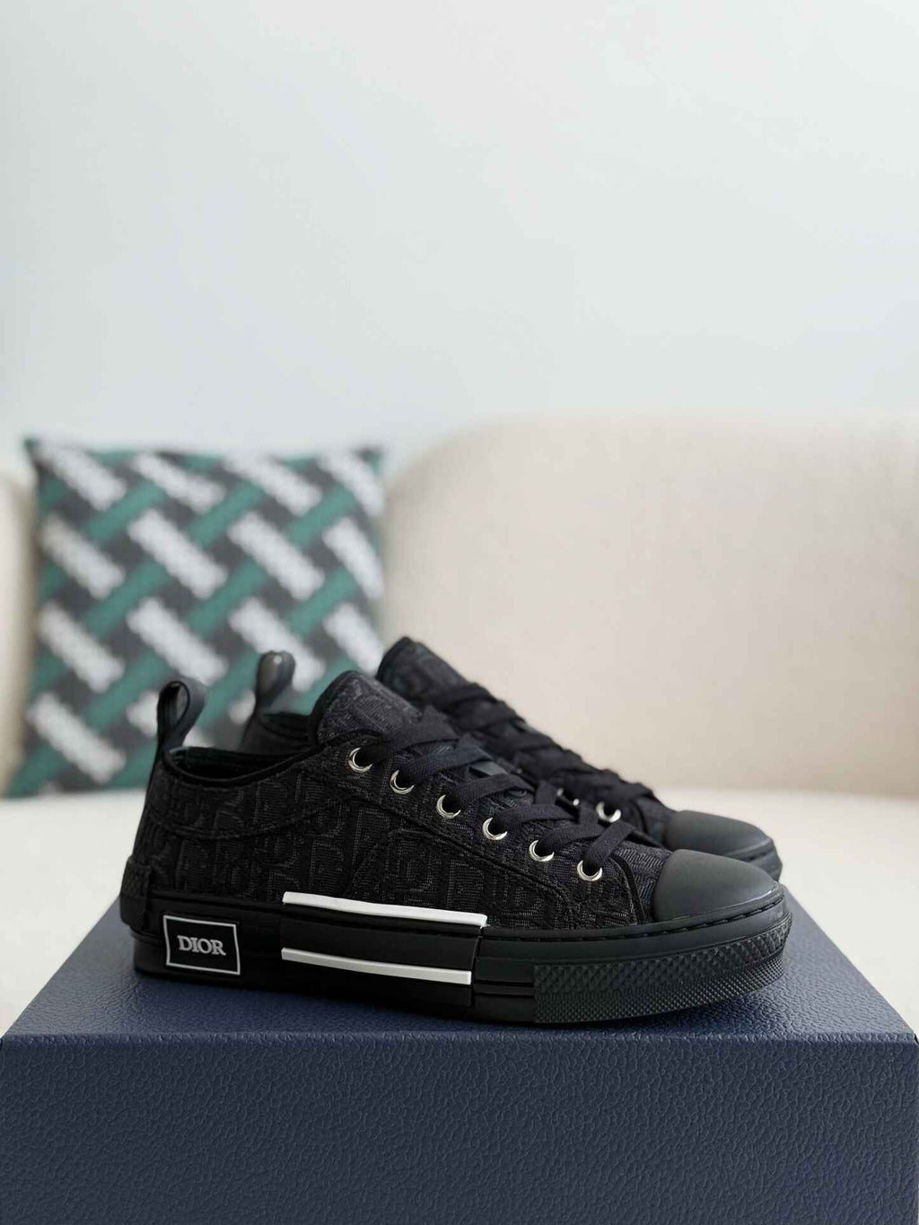 Dior B23 Low-Top Sneaker in Black Dior Oblique Jacquard (Black Sole Version)