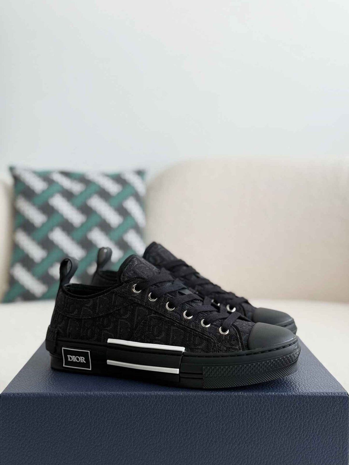 Dior B23 Low-Top Sneaker in Black Dior Oblique Jacquard (Black Sole Version)
