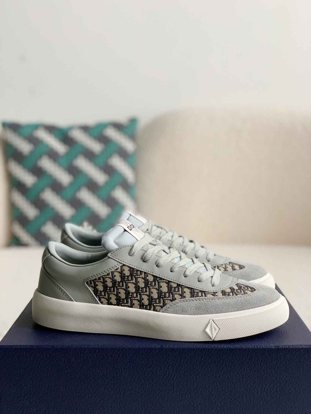 Dior B33 Low-Top Sneakers in Grey and Black Dior Oblique Canvas