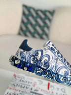 Dolce & Gabbana Portofino Sneaker – Blue & White Majolica Print with Crystals