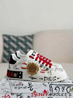 Dolce & Gabbana Portofino Sneaker – White Graffiti & Gold Crest