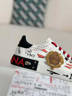 Dolce & Gabbana Portofino Sneaker – White Graffiti & Gold Crest