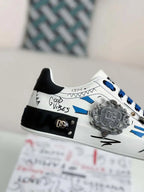Dolce & Gabbana Portofino Sneaker – White Graffiti & Silver Crest