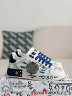 Dolce & Gabbana Portofino Sneaker – White Graffiti & Silver Crest