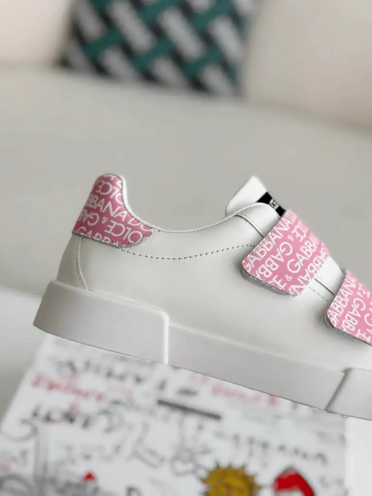 Dolce & Gabbana Portofino Sneaker – White & Pink Logo Velcro