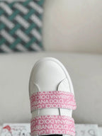 Dolce & Gabbana Portofino Sneaker – White & Pink Logo Velcro