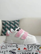Dolce & Gabbana Portofino Sneaker – White & Pink Logo Velcro