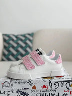 Dolce & Gabbana Portofino Sneaker – White & Pink Logo Velcro