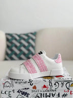 Dolce & Gabbana Portofino Sneaker – White & Pink Logo Velcro