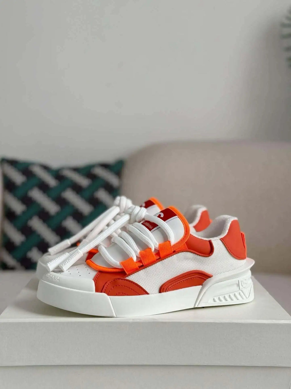 Dolce & Gabbana Space Sneaker – White & Orange Technical Mesh