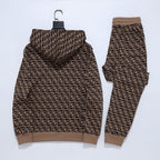 Fendi Allover FF Brown Zucca Logo Knit Tracksuit Set