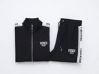 Fendi Roma Logo Striped Tracksuit Set - Black Technical Knit Zip Jacket & Pants