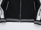 Fendi Roma Logo Striped Tracksuit Set - Black Technical Knit Zip Jacket & Pants