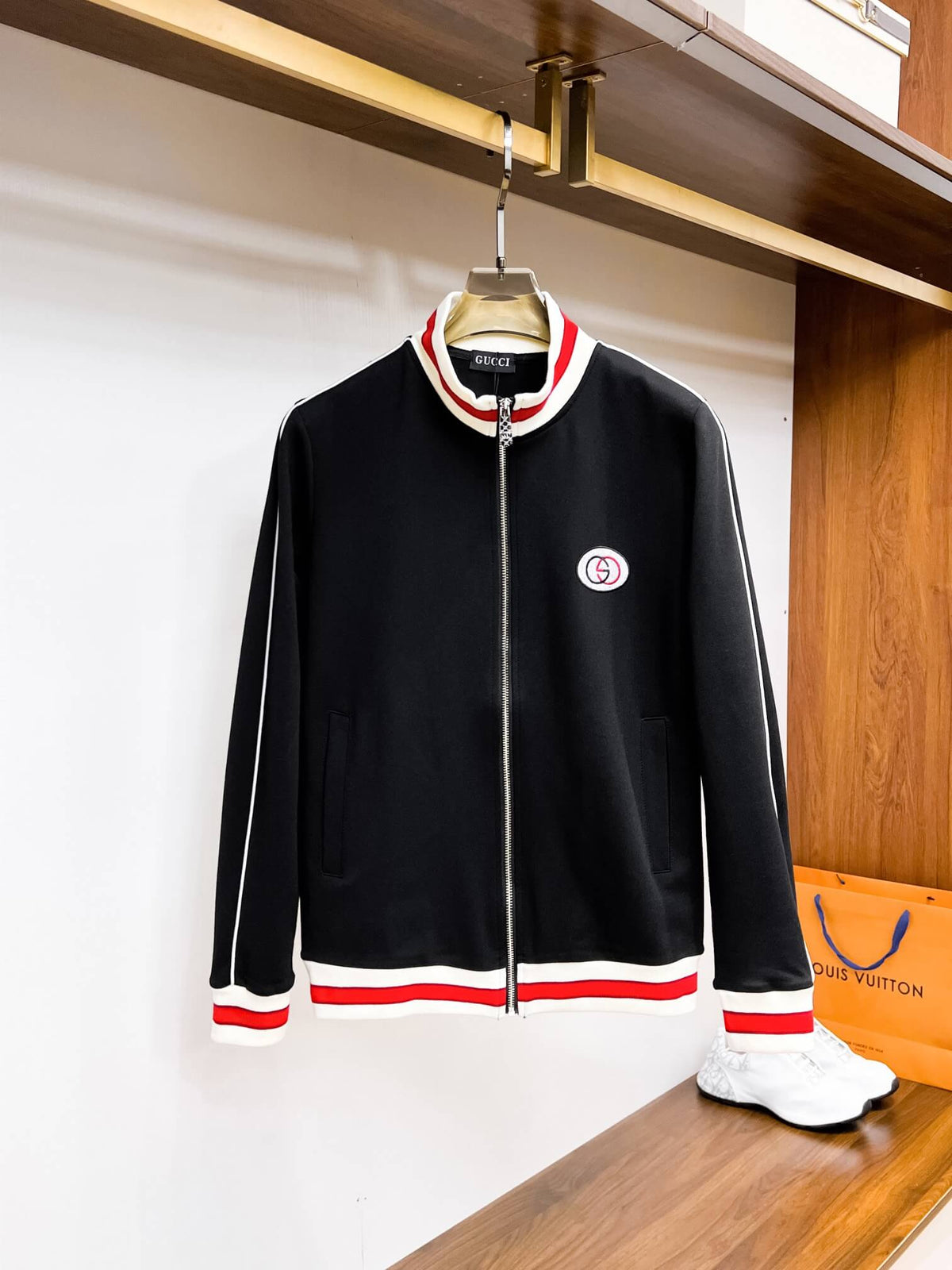 Gucci Interlocking G Technical Jersey Tracksuit Black with Red Trim