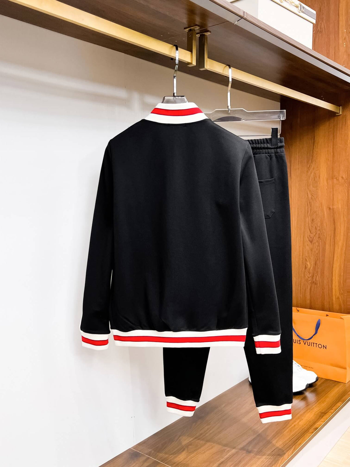 Gucci Interlocking G Technical Jersey Tracksuit Black with Red Trim