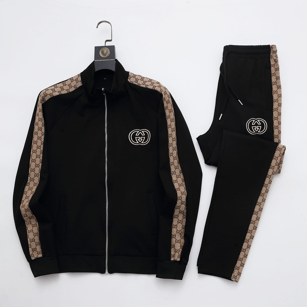 Gucci Interlocking G Tracksuit Set - Black & GG Supreme Stripe Knit Luxury Co-ord