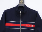 Gucci Web Stripe Tracksuit Set - Navy Blue Technical Knit Zip Jacket & Pants