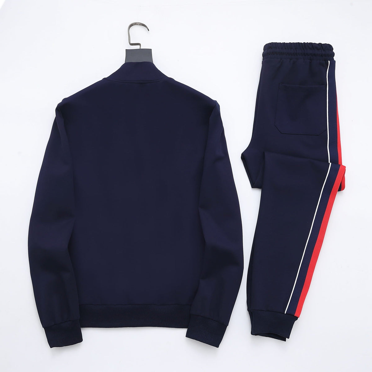 Gucci Web Stripe Tracksuit Set - Navy Blue Technical Knit Zip Jacket & Pants