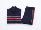 Gucci Web Stripe Tracksuit Set - Navy Blue Technical Knit Zip Jacket & Pants