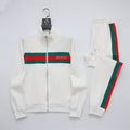Gucci Web Stripe Tracksuit Set - White Technical Knit Zip Jacket & Pants