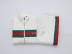 Gucci Web Stripe Tracksuit Set - White Technical Knit Zip Jacket & Pants