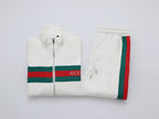 Gucci Web Stripe Tracksuit Set - White Technical Knit Zip Jacket & Pants