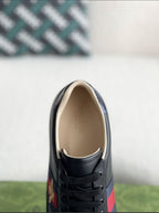 Gucci Ace Sneaker Black Leather with Web Stripe and Bee Embroidery