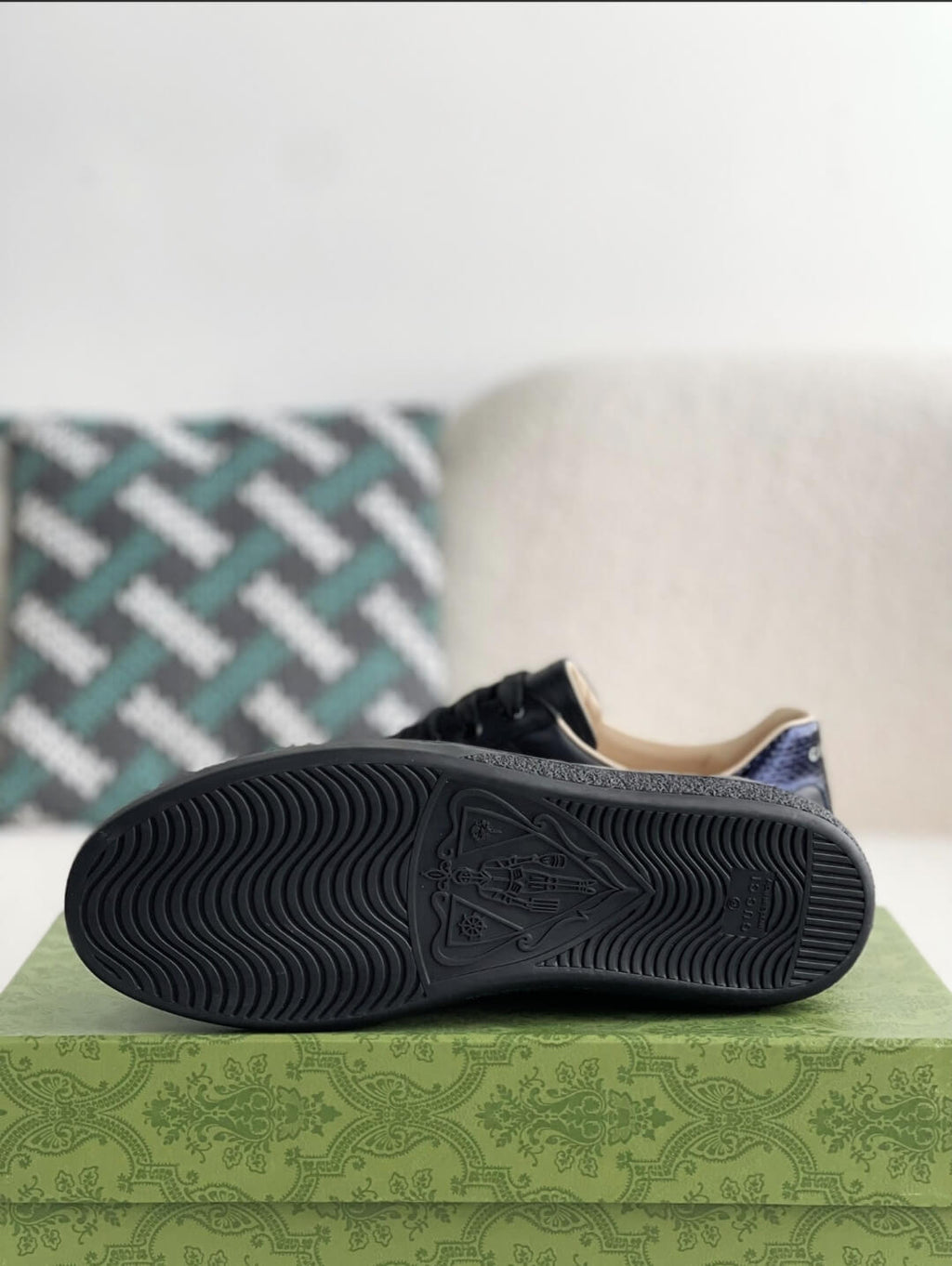 Gucci Ace Sneaker Black Leather with Web Stripe and Bee Embroidery