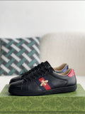 Gucci Ace Sneaker Black Leather with Web Stripe and Bee Embroidery