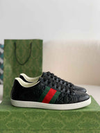 Gucci Ace Sneaker – Black GG Embossed Leather with Green & Red Web