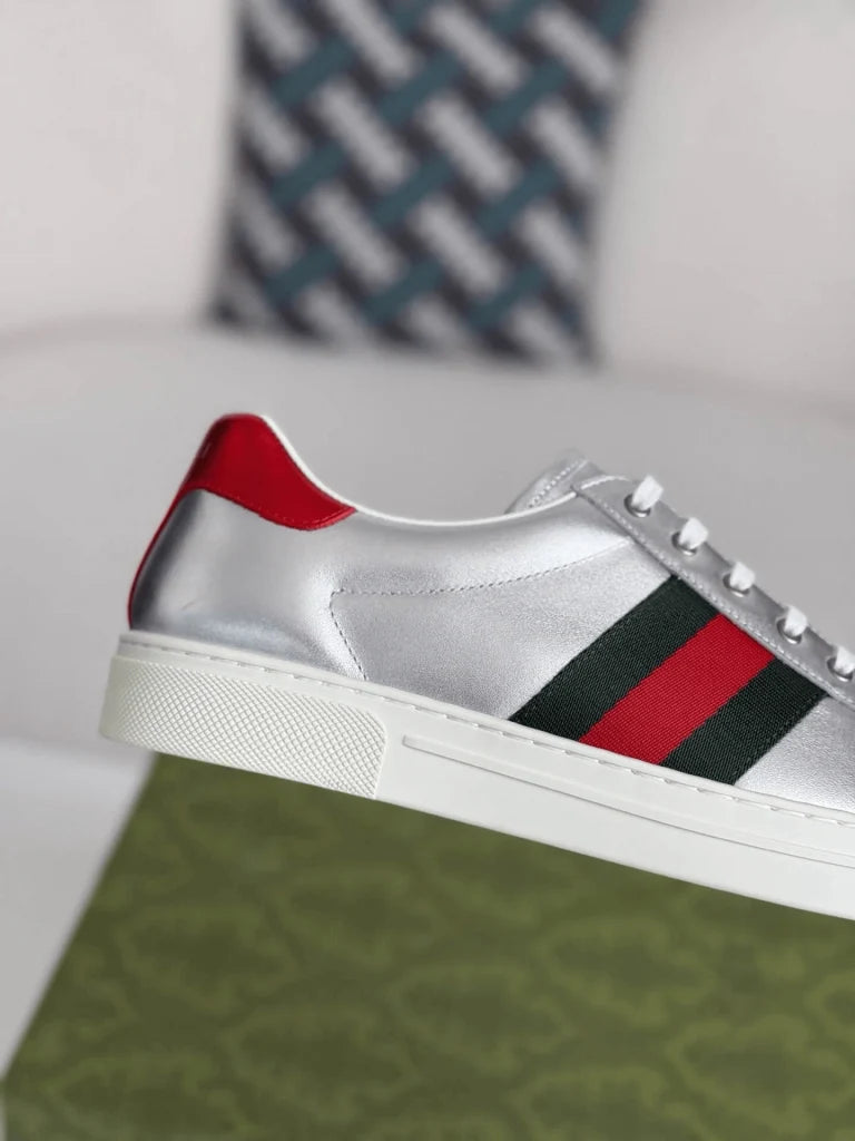 Gucci Ace Sneaker – Metallic Silver Leather