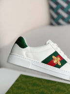 Gucci Ace Sneaker White Leather with Web Stripe and Bee Embroidery