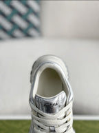Gucci GG Runner Sneaker – Metallic Silver Leather & White Mesh