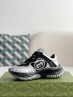 Gucci GG Runner Sneaker – Silver Metallic & Black Leather
