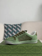 Gucci Low-Top Sneaker – Green Suede & Crystal GG Canvas