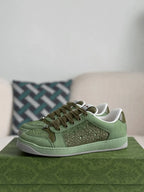 Gucci Low-Top Sneaker – Green Suede & Crystal GG Canvas