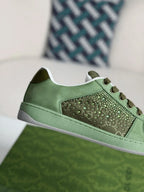 Gucci Low-Top Sneaker – Green Suede & Crystal GG Canvas