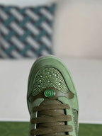 Gucci Low-Top Sneaker – Green Suede & Crystal GG Canvas