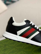 Gucci Mac80 Sneaker – Black & White Leather with Green/Red Web