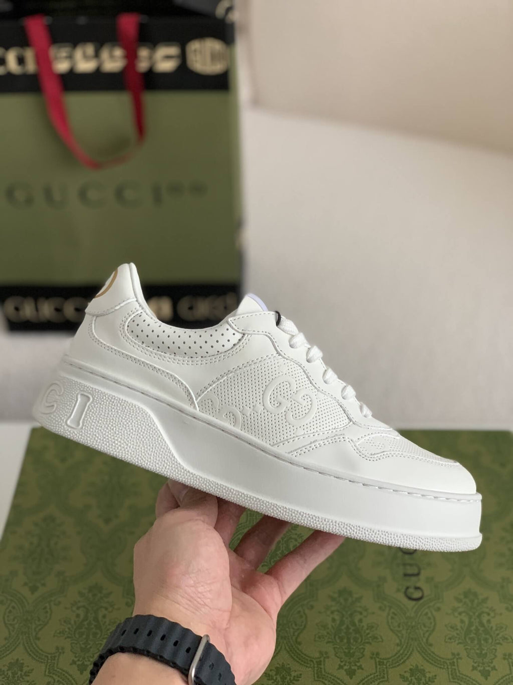 Gucci Mac80 Sneaker – White Perforated Leather with Interlocking G