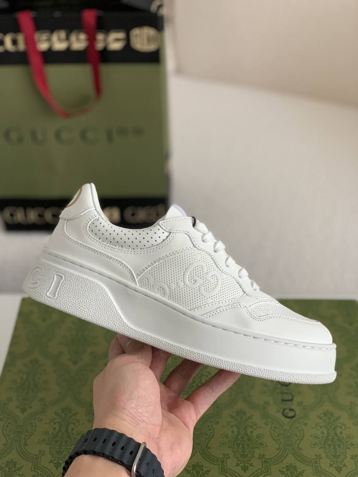 Gucci Mac80 Sneaker – White Perforated Leather with Interlocking G