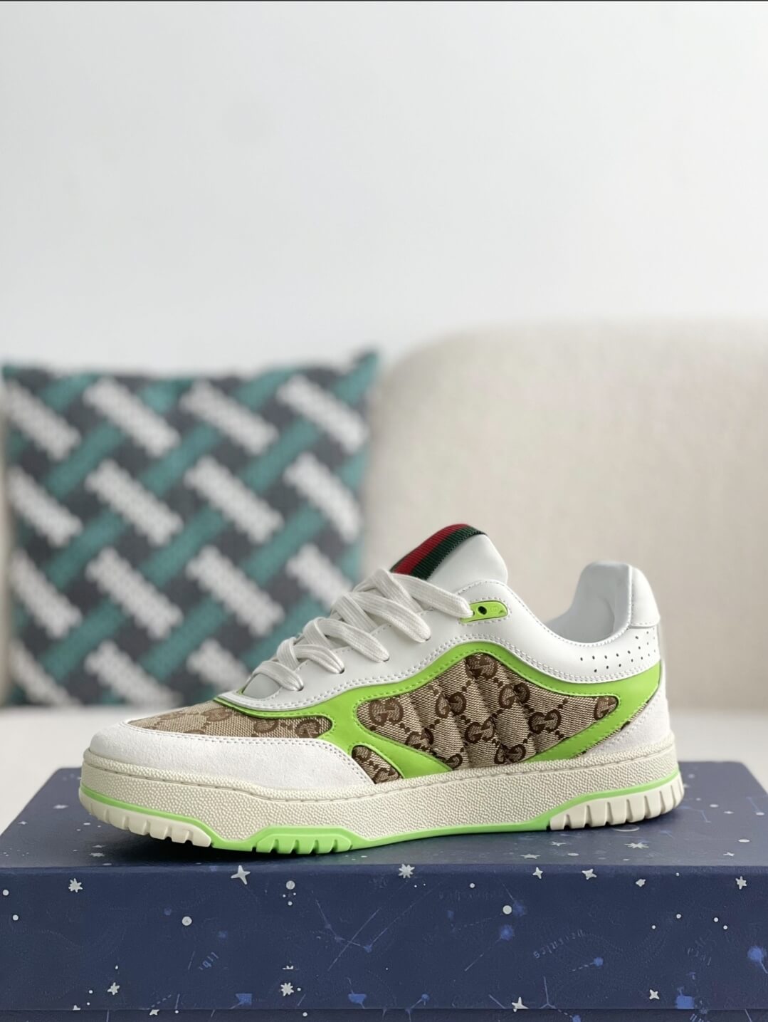 Gucci Mac80 Sneaker – White, Neon Green & GG Supreme Canvas