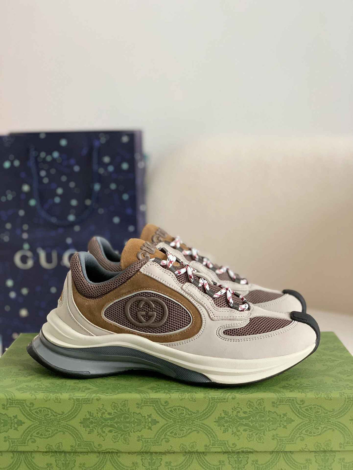 Gucci Men's Runner Sneaker – Beige, Brown & Grey Mesh Leather