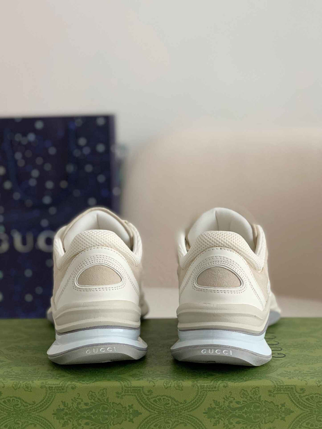 Gucci Men's Runner Sneaker – White & Grey Mesh Leath