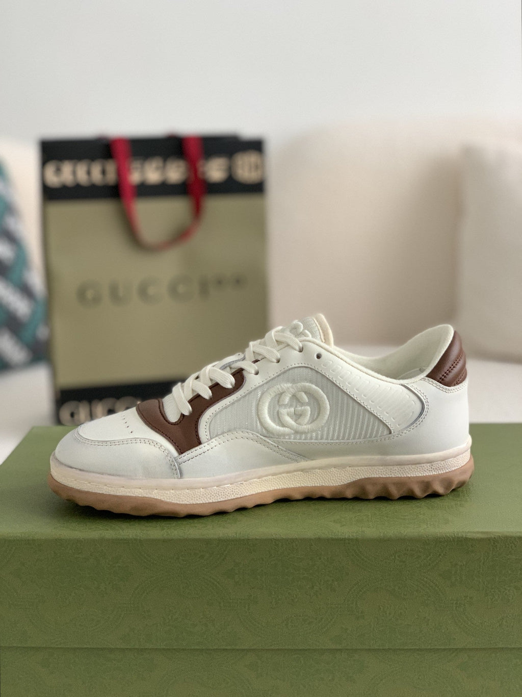 Gucci Re-Web Sneaker – White & Brown Leather Mesh