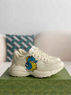 Gucci Rhyton Sneaker – Ivory Leather with Blue Dragon Print