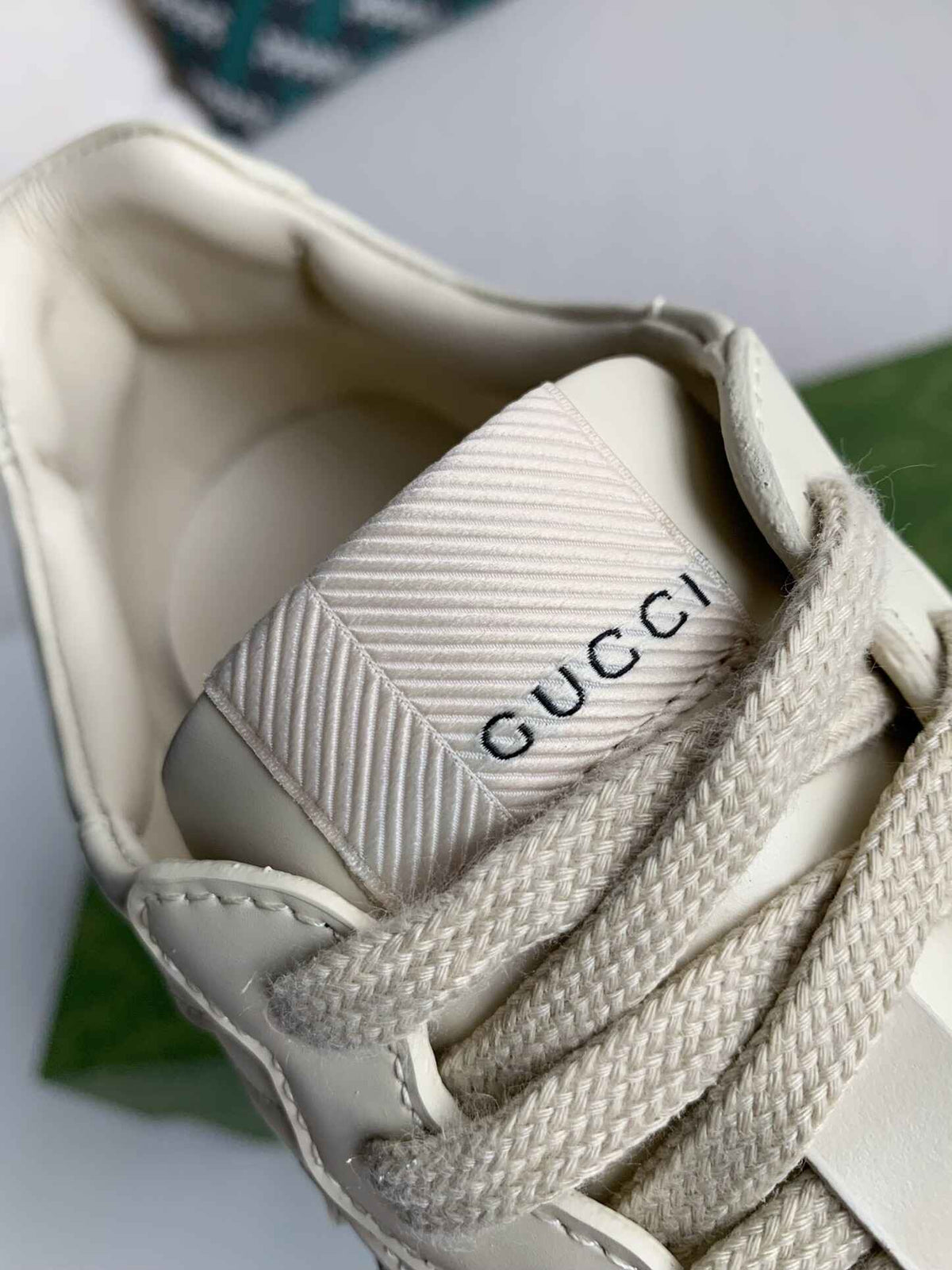 Gucci Rhyton Sneaker – Ivory Leather with Pink Interlocking G