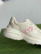 Gucci Rhyton Sneaker – Ivory Leather with Pink Interlocking G